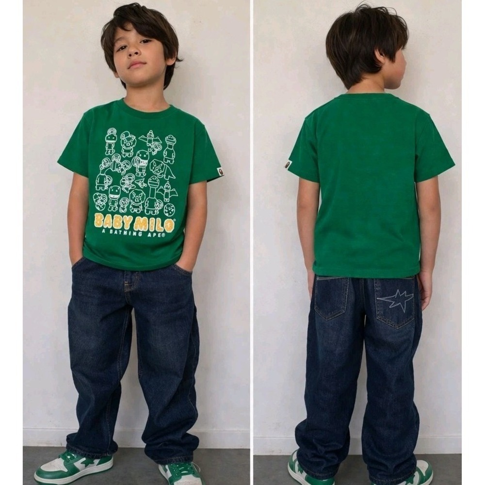 Bape Kids Bathing Ape Baby Milo Streetwear Playful Retro Toddler Green Tee 6-8